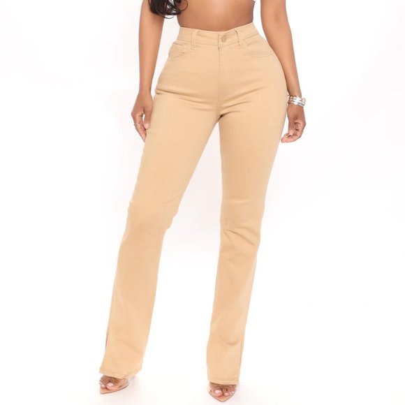 Fashion Nova - Killing' Em Nicely Side Slit Jeans - Khaki - Picture 3 of 6